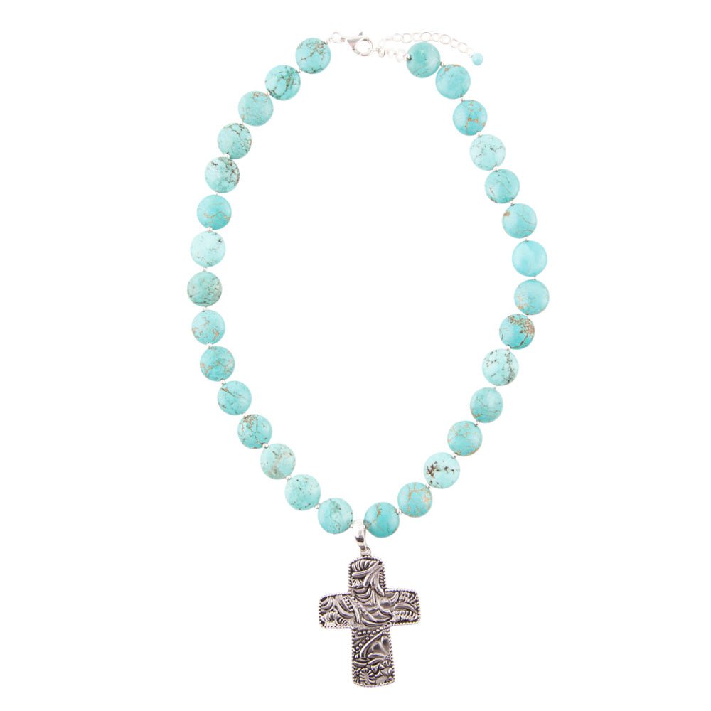 Blue Magnesite and Sterling Silver Cross Pendant Necklace