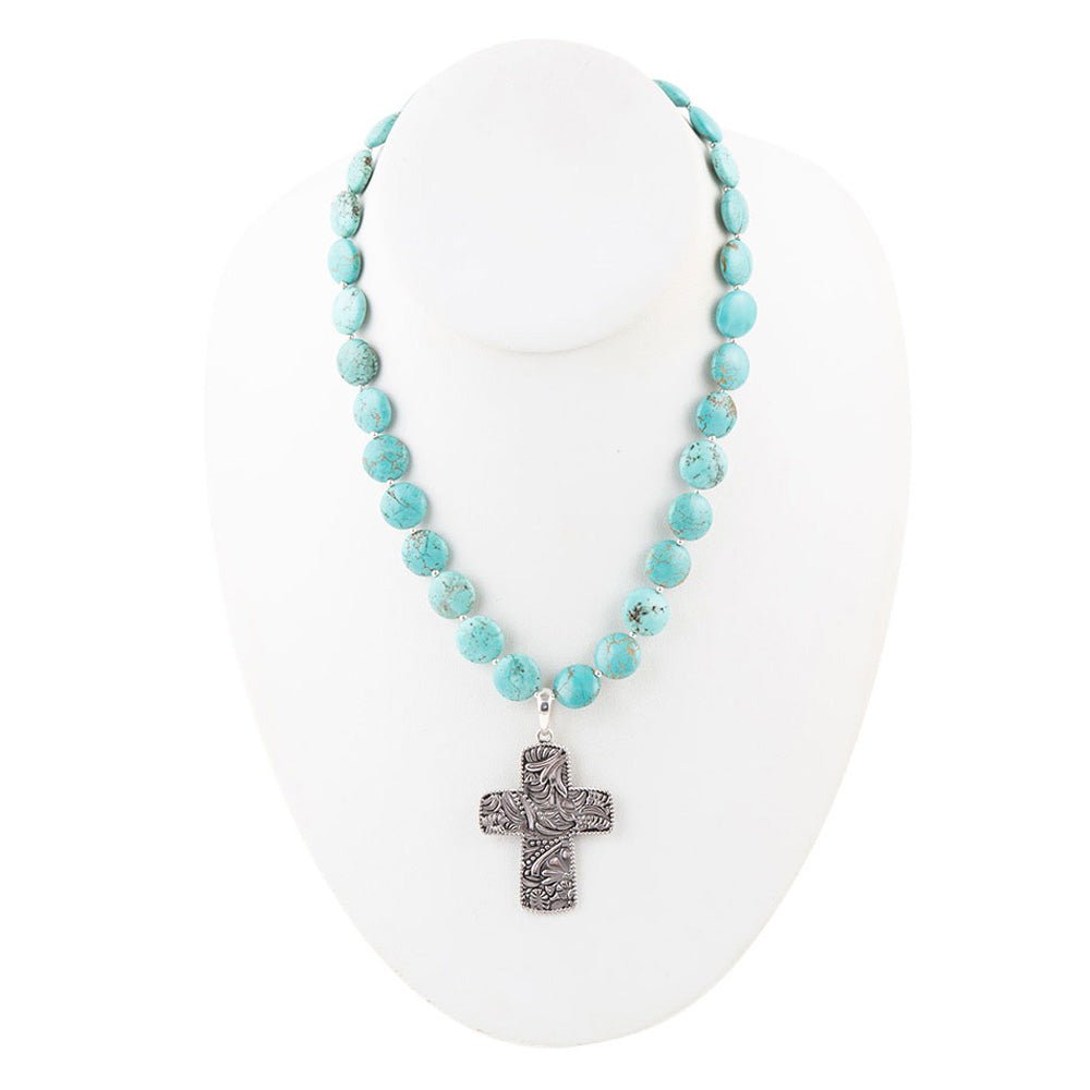 Blue Magnesite and Sterling Silver Cross Pendant Necklace