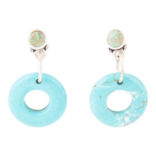 Blue Magnesite Donut Sterling Silver Drop Earrings