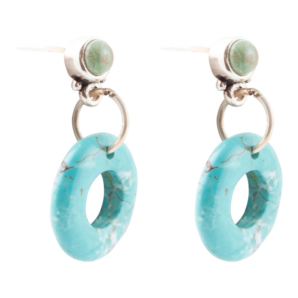 Blue Magnesite Donut Sterling Silver Drop Earrings