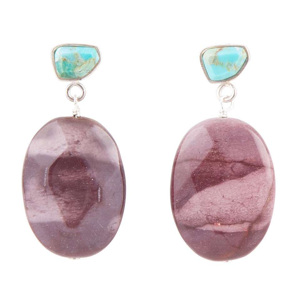 Blue Turquoise and Brown Mookaite Drop Earrings