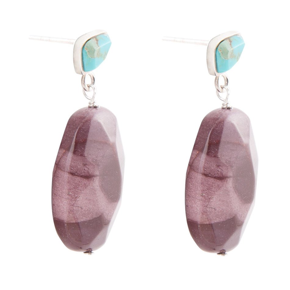 Blue Turquoise and Brown Mookaite Drop Earrings