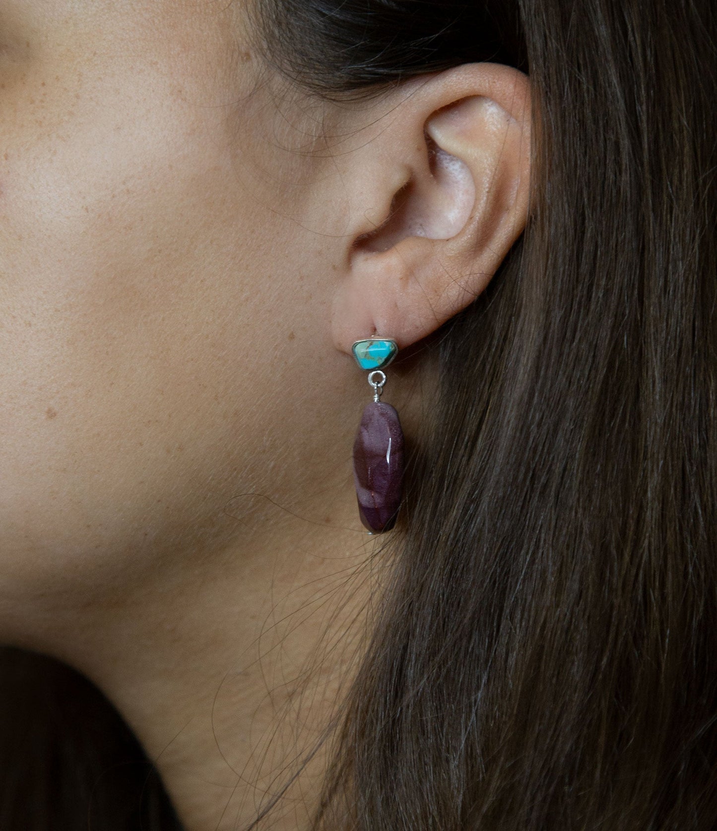 Blue Turquoise and Brown Mookaite Drop Earrings