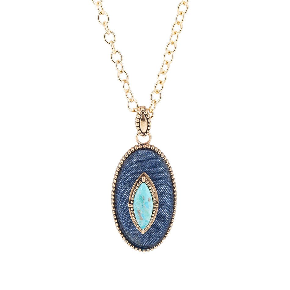 Stacked Blue Turquoise and Denim Golden Pendant Necklace
