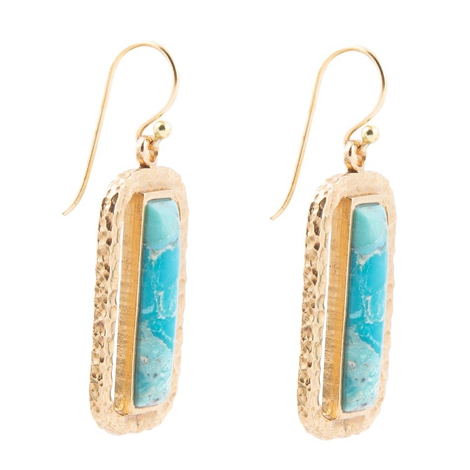 Blue Turquoise and Golden Bronze Open Earrings
