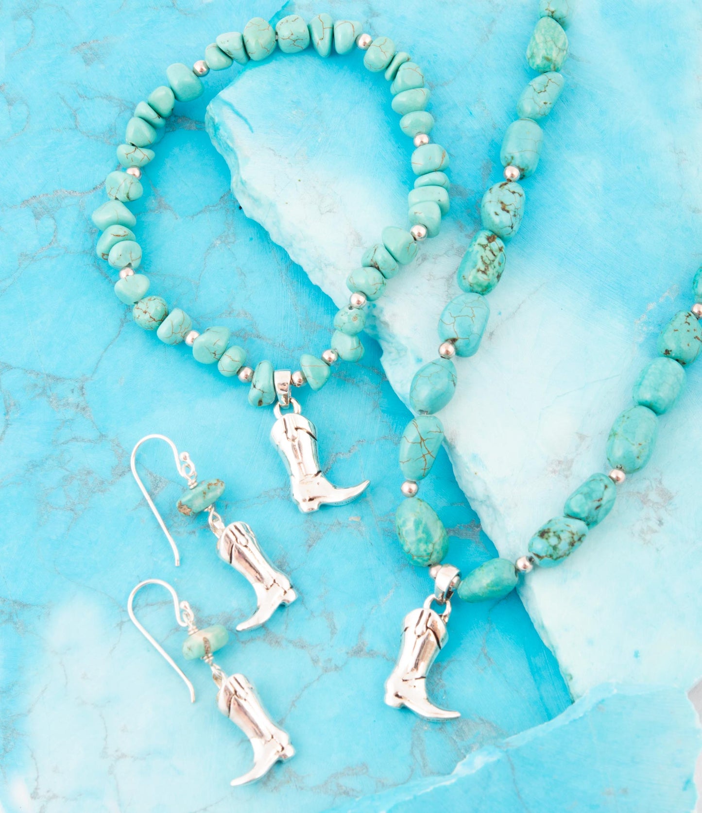 Blue Turquoise and Sterling Silver Boot Charm Necklace