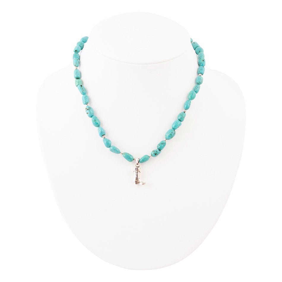 Blue Turquoise and Sterling Silver Boot Charm Necklace