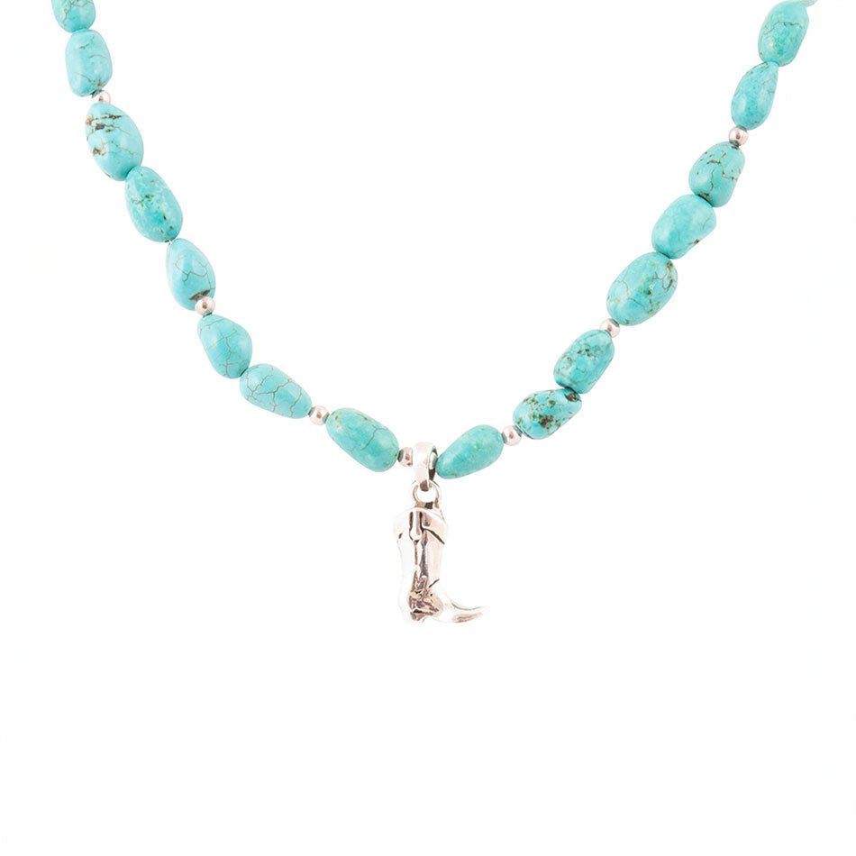 Blue Turquoise and Sterling Silver Boot Charm Necklace