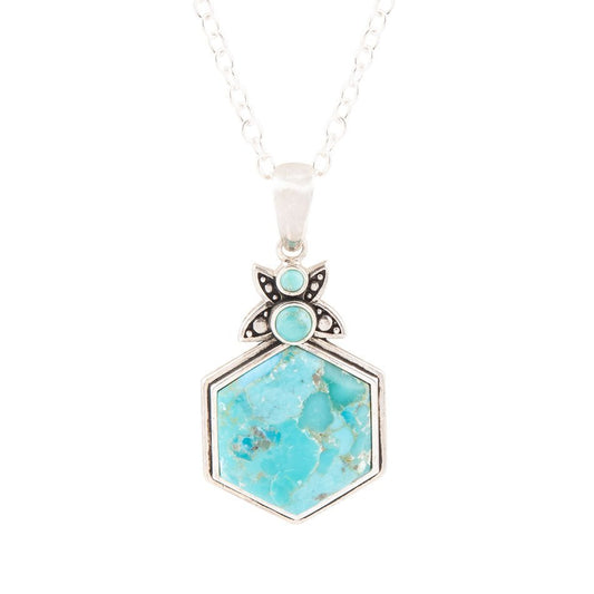 Blue Turquoise and Sterling Silver Hexagon Pendant Necklace