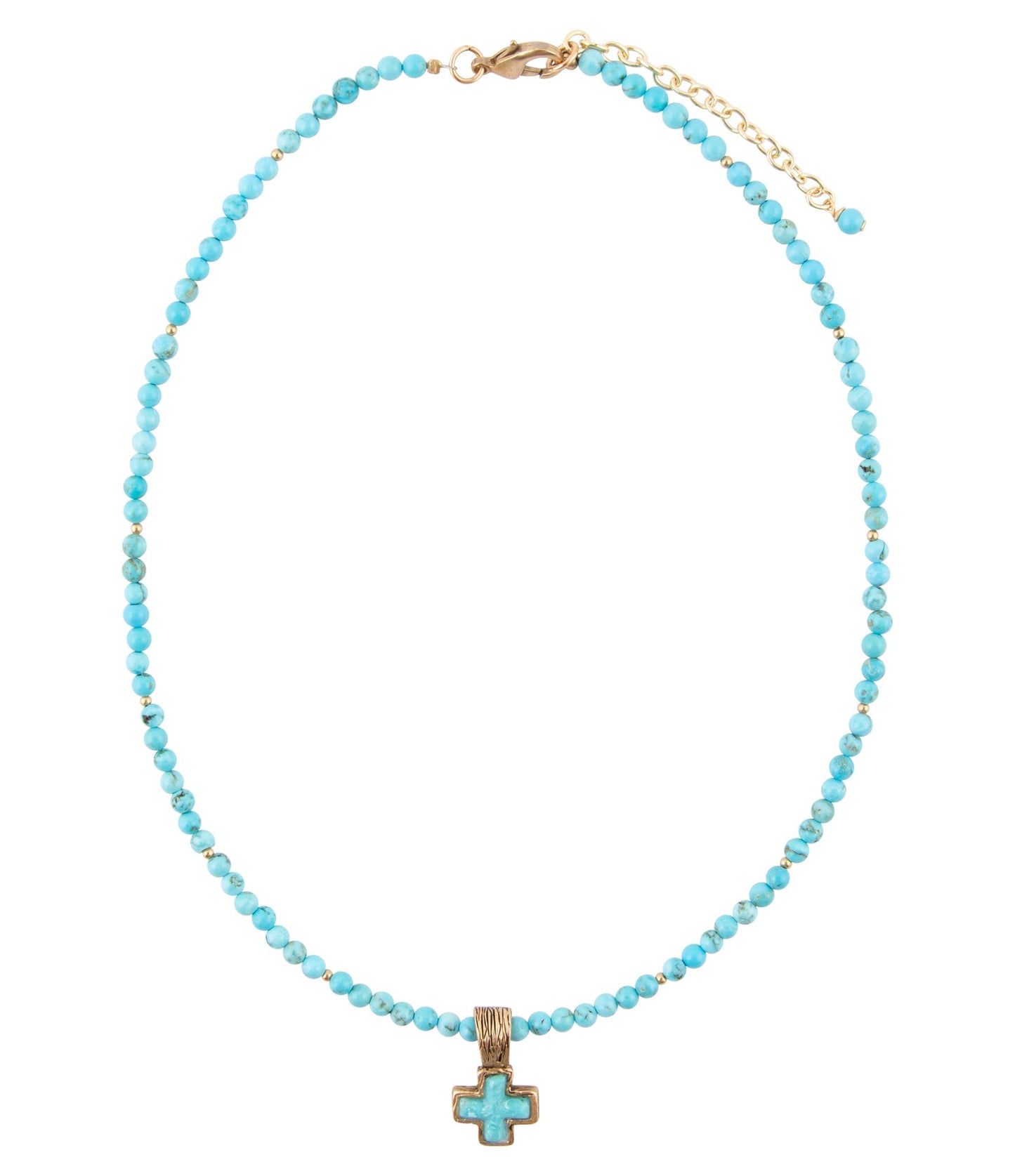 Blue Turquoise Cross Golden Pendant Necklace