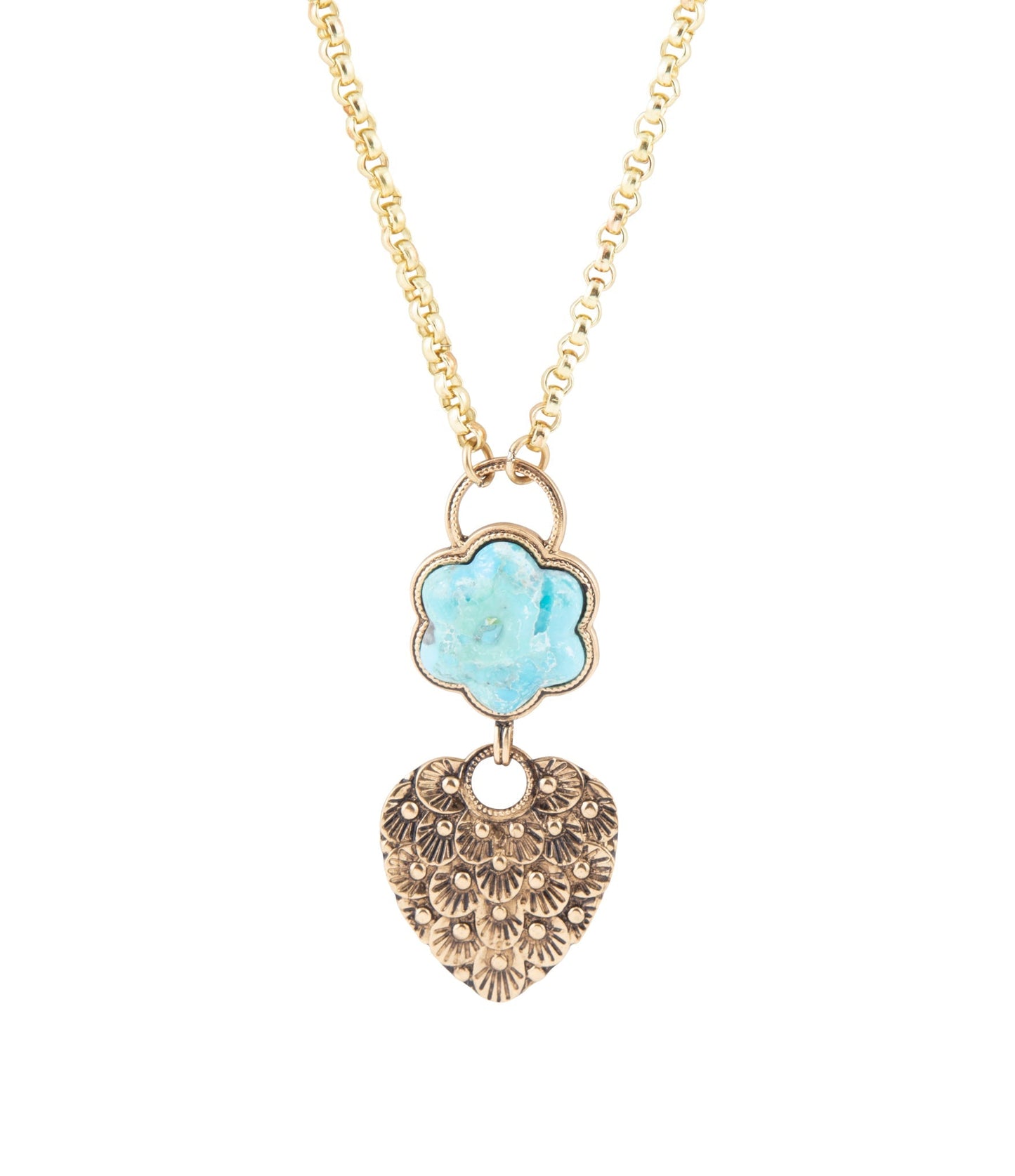 Blue Turquoise Flower Golden Necklace