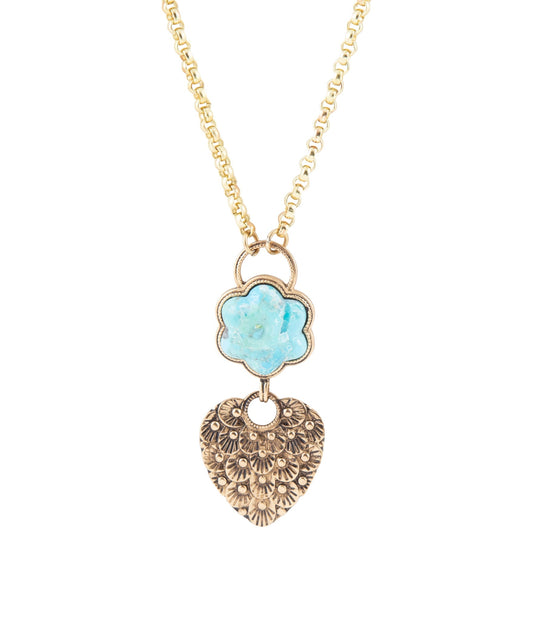 Blue Turquoise Flower Golden Necklace
