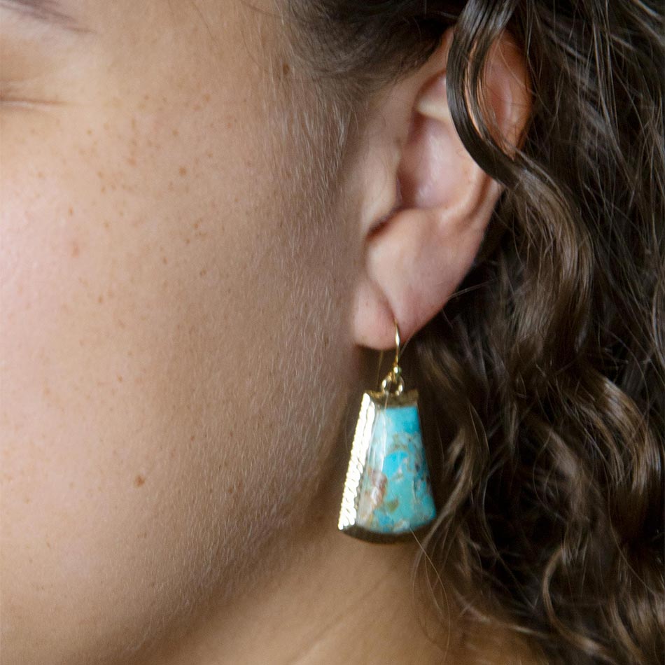 Blue Turquoise Jeweled Statement Golden Earrings