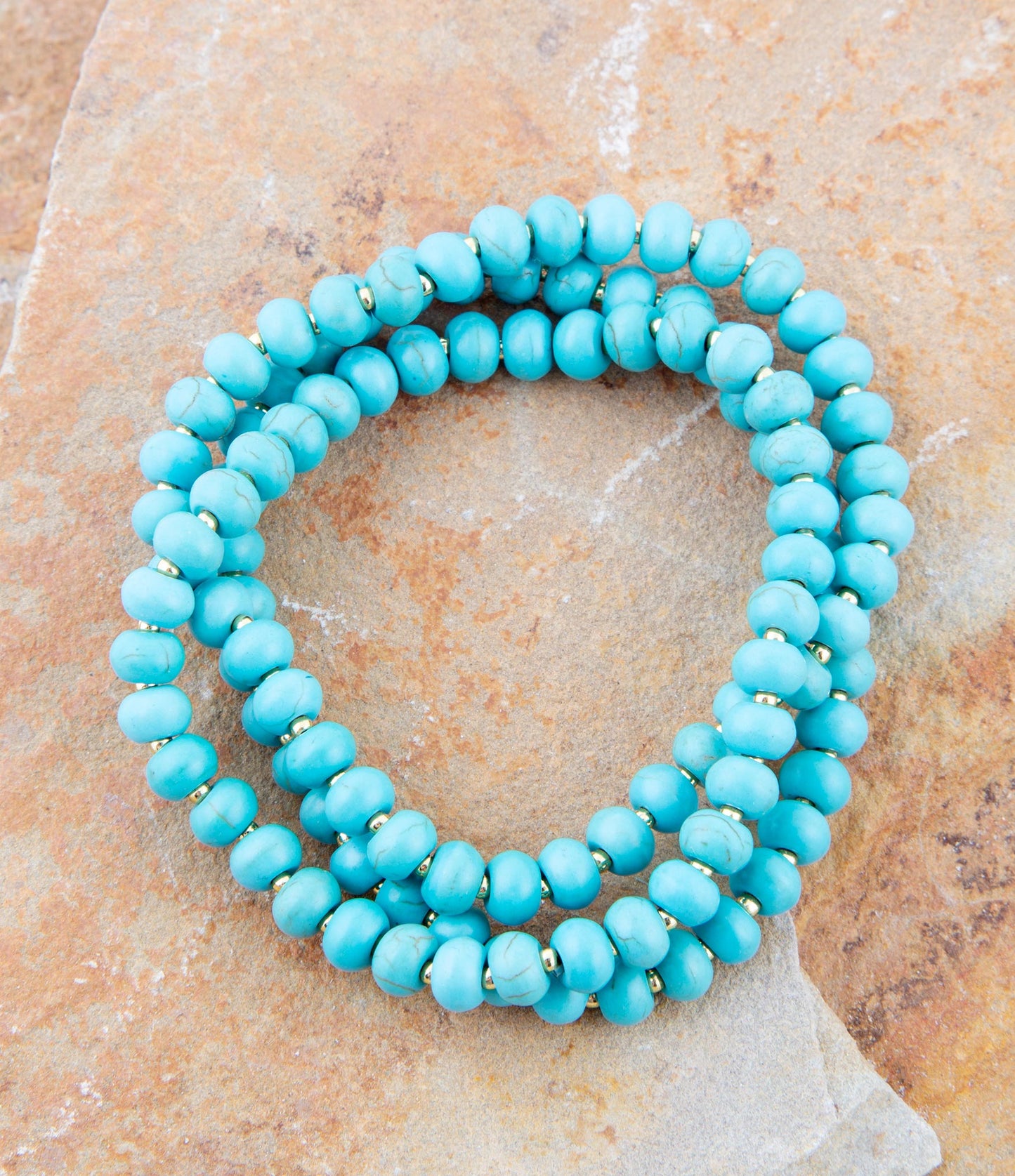 Blue Turquoise Magnesite Golden Bracelet Set