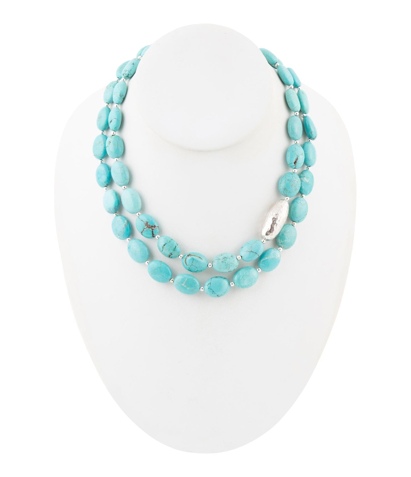 Blue Turquoise Magnesite Sterling Silver Strand Necklace