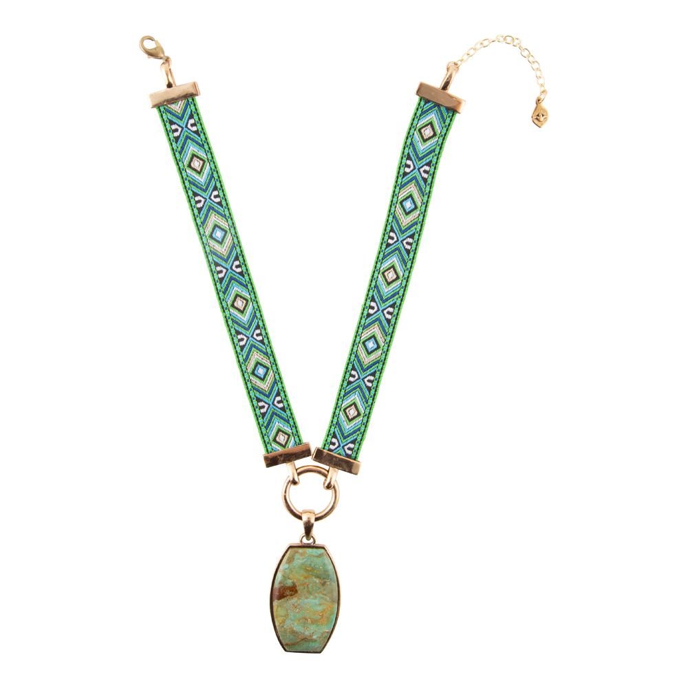 Blue Turquoise Textile Blue and Green Ribbon Necklace