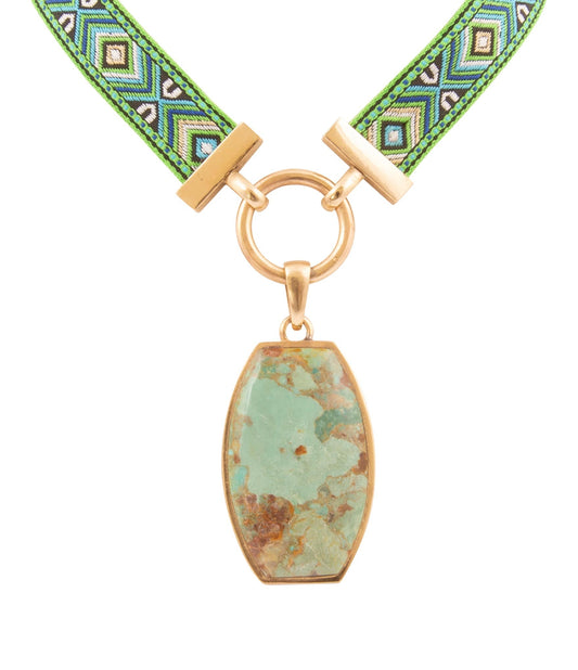 Blue Turquoise Textile Blue and Green Ribbon Necklace