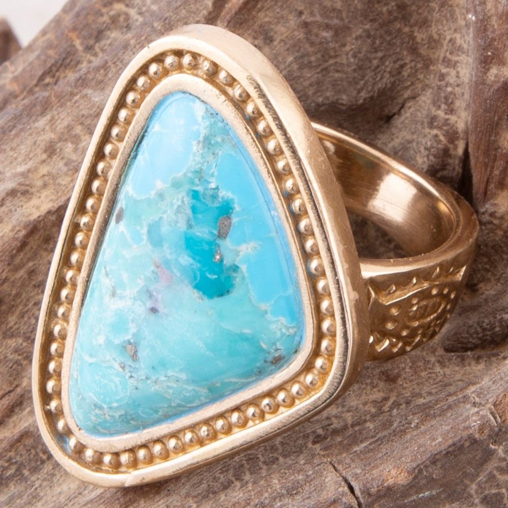 Blue Turquoise Triangle Golden Statement Ring