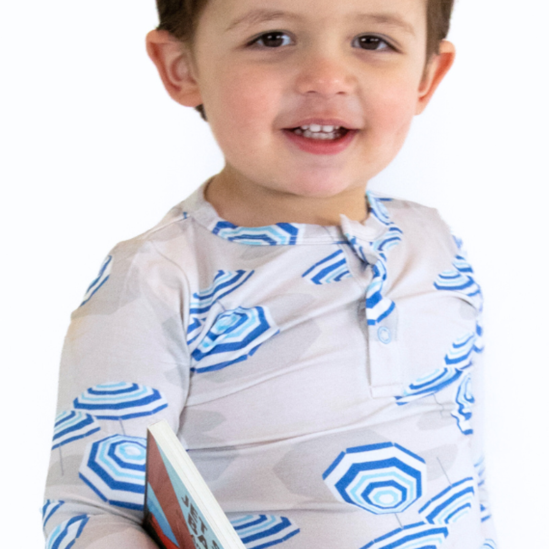 Amalfi Coast Beach Umbrella Navy Gray Two-Piece Set