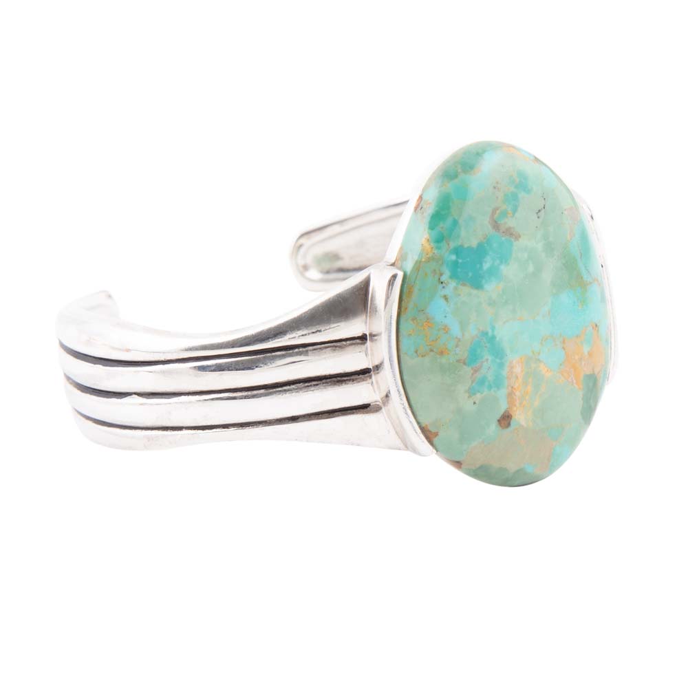 Bold Blue Turquoise and Sterling Silver Cuff Bracelet