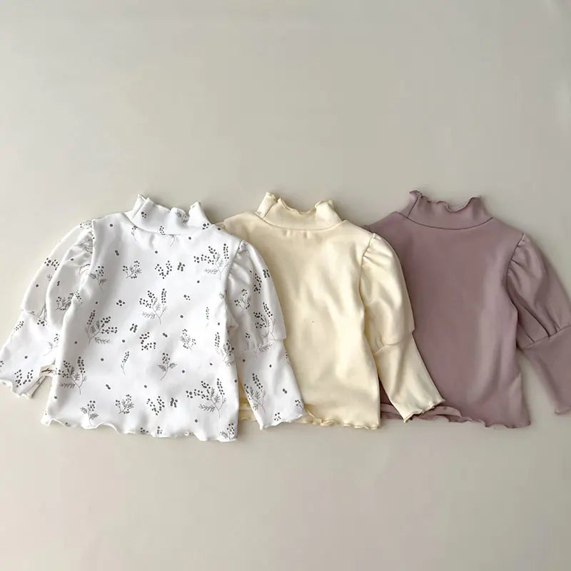 High Collar Long Sleeve Cotton T-shirt for Baby Girls - # BAAA1111010004