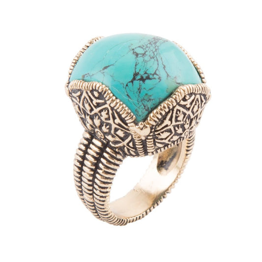 Blue Turquoise Golden Chunky Ring