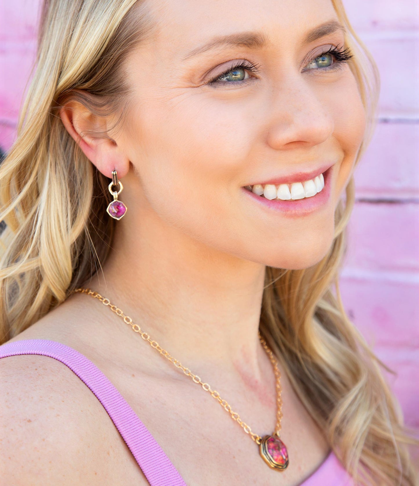 Luca Pink Magenta Spiny Oyster Golden Pendant Necklace