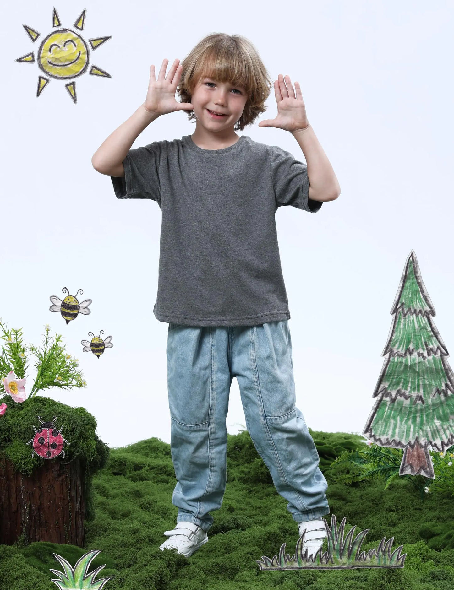 COSLAND Boys' 100% Cotton Heavyweight Short Sleeve Crewneck T Shirt Large Gray - # BOAA12510003