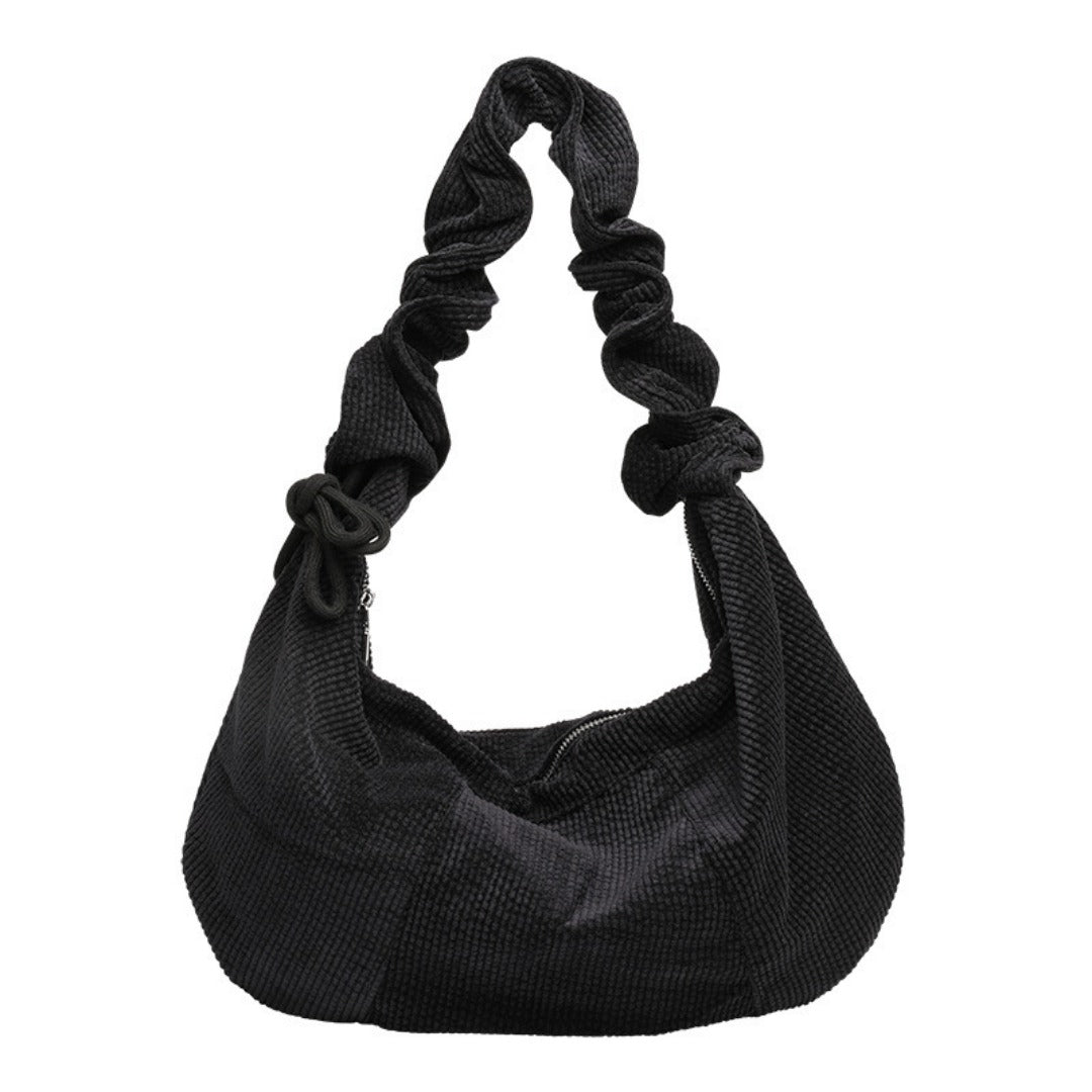 Canvas hobo bag, casual pleated shoulder bag, drawstring corduroy shoulder bag