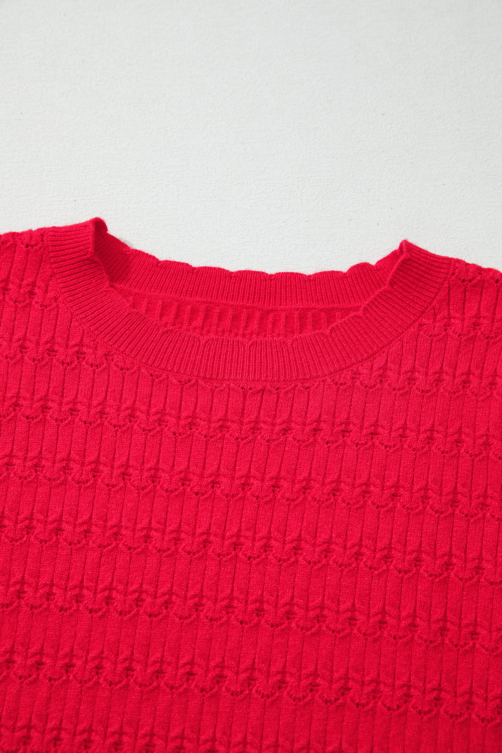 Solid Knit Ribbed Cuff Crewneck Sweater