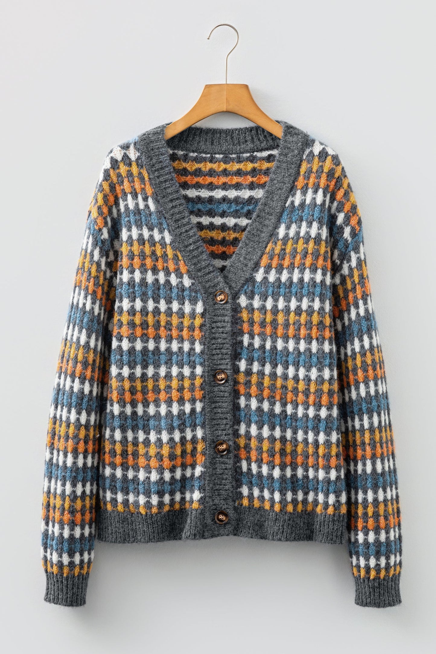 Dotty Knit Button-Up V-Neck Sweater Cardigan