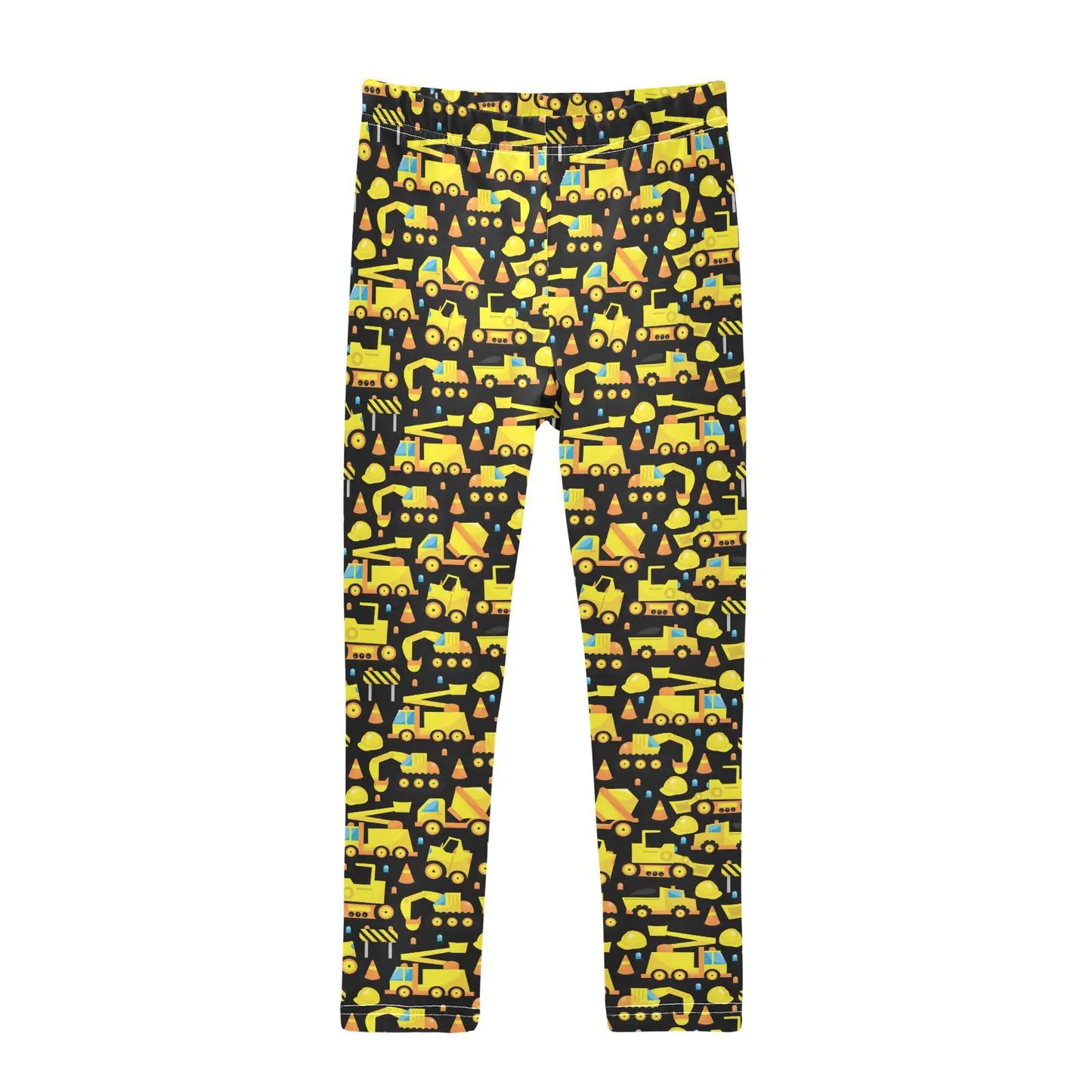 Aflyko Vehicle Girls Leggings Yellow Excavator Cartoon Truck Big Kids Athletic Pants Dance Tights Yoga Ballet Comfortable Soft Everyday Wear-7-8T - # GIAA21410012