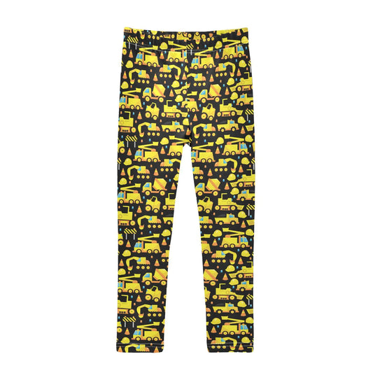 Aflyko Vehicle Girls Leggings Yellow Excavator Cartoon Truck Big Kids Athletic Pants Dance Tights Yoga Ballet Comfortable Soft Everyday Wear-7-8T - # GIAA21410012