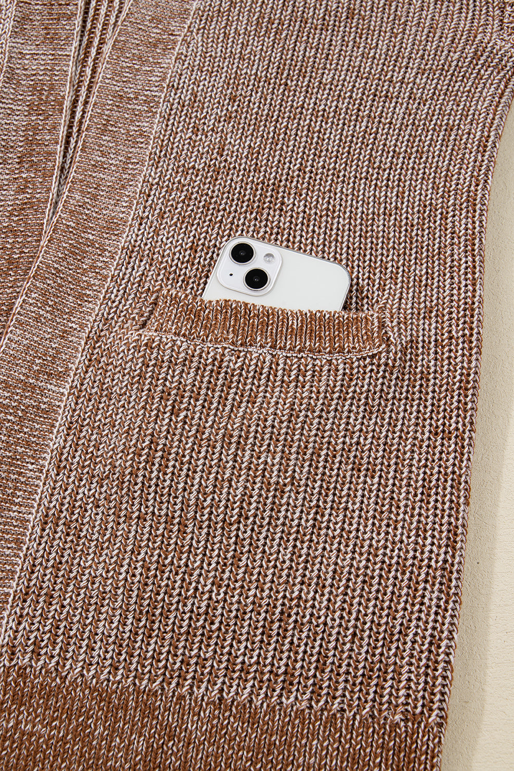 Solid Knit Open-Front Pocketed Cardigan