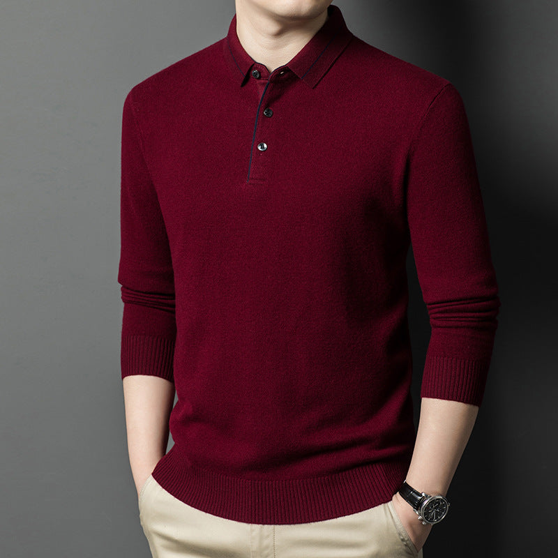Men's 100% Wool Lapel Knit Sweater
