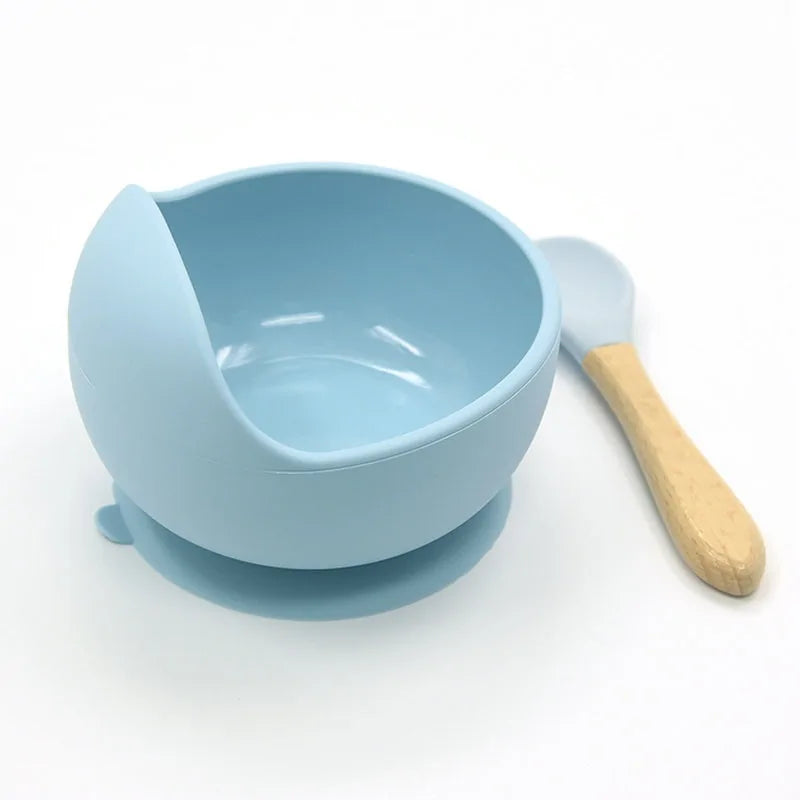 Baby Silicone Feeding Set with Wooden Spoon - # BAGE21110004