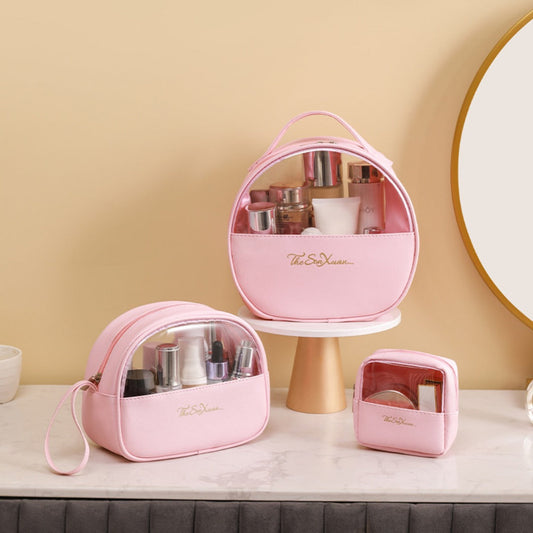 Portable large-capacity travel translucent cosmetic bag, Pu multi-functional waterproof toilet bag, portable skin care product storage bag, makeup bag organizer,Makeup bags, small