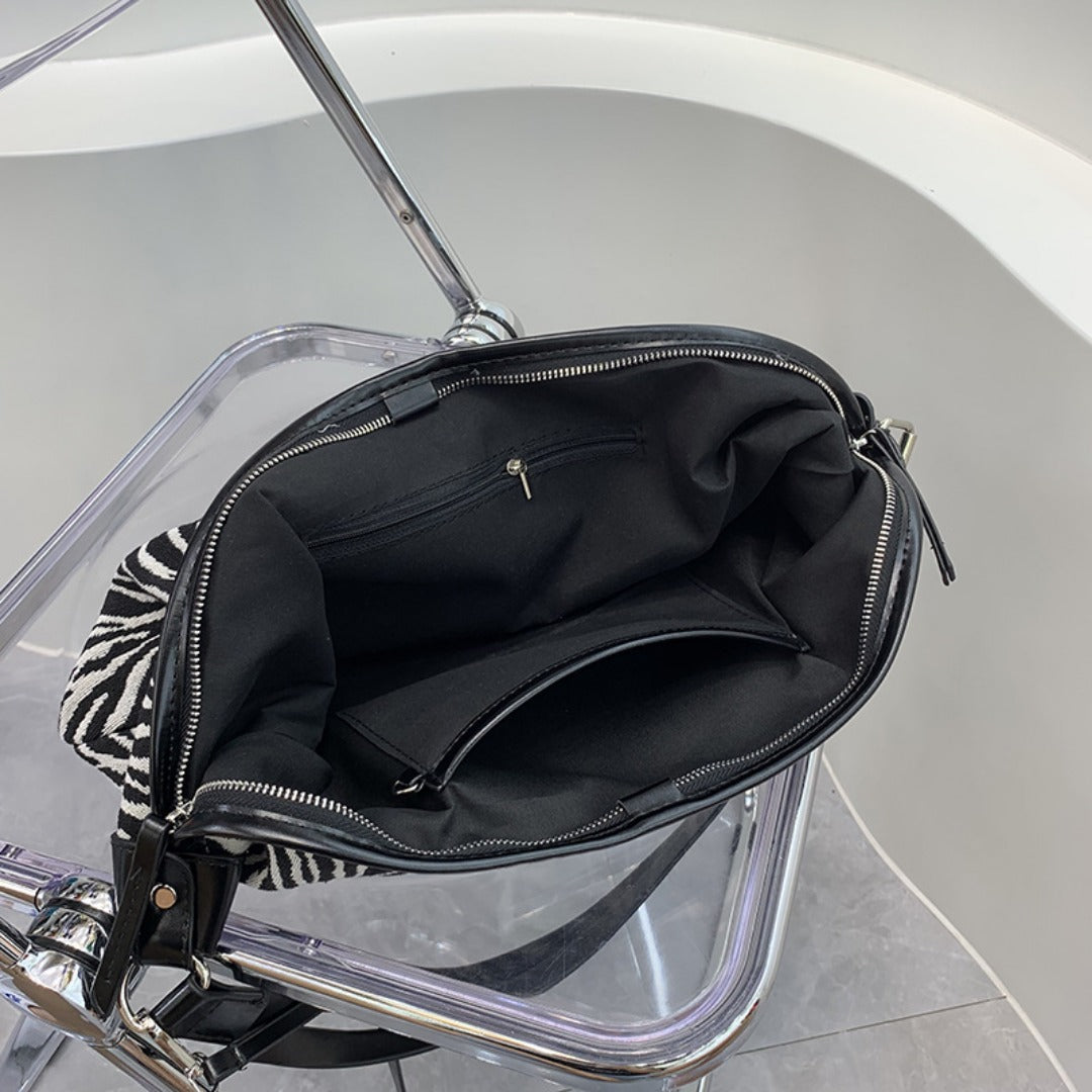 Slouch purse Crossbody, Casual bag Female, Zebra pattern fabric shoulder bag, large capacity hobo bag 2 in 1