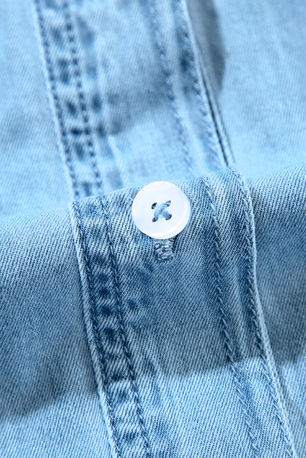 Denim Ruffle V-Neck Buttoned Mini Dress