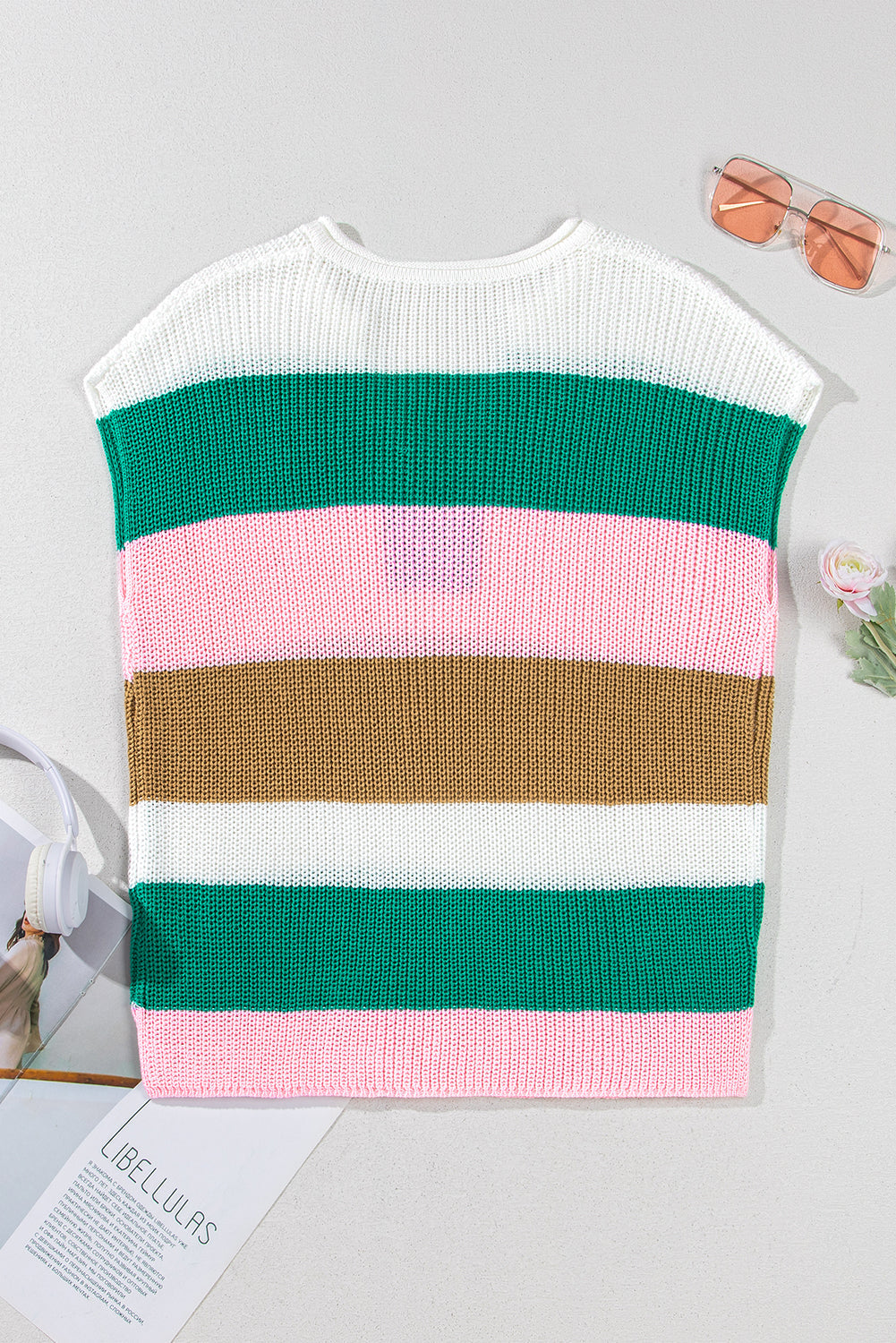 Stripe Colorblock V-Neck Sweater T-Shirt