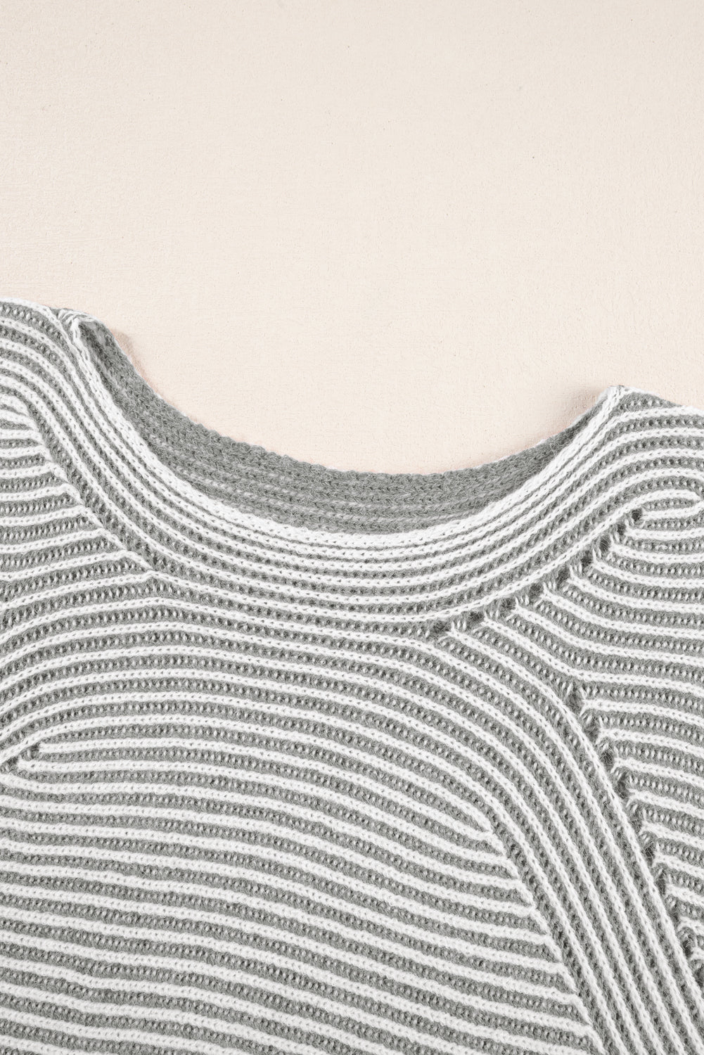 Stripe Ribbed Knit Boat Neck Sweater