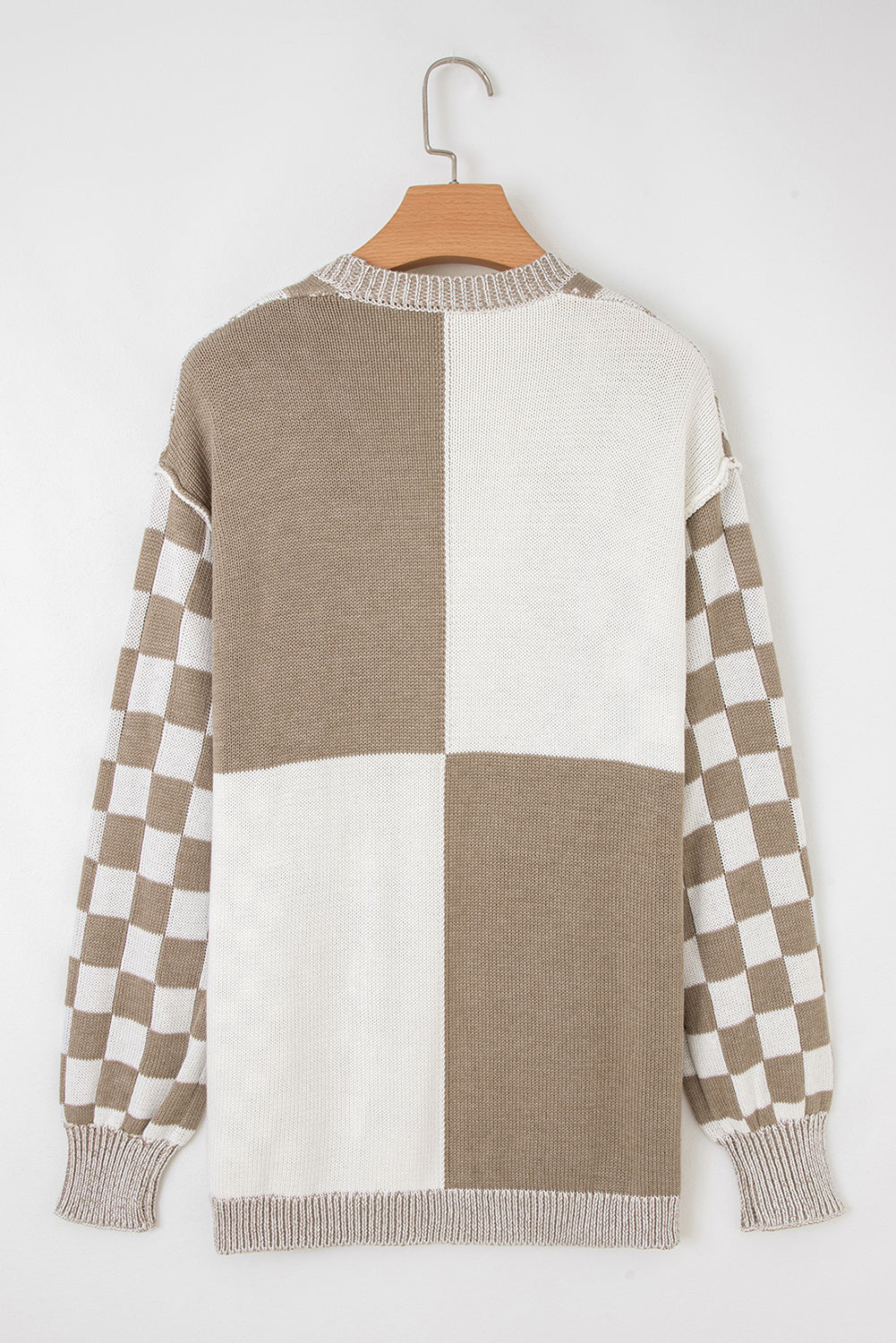 Checker Open Front Drop Shoulder Cardigan