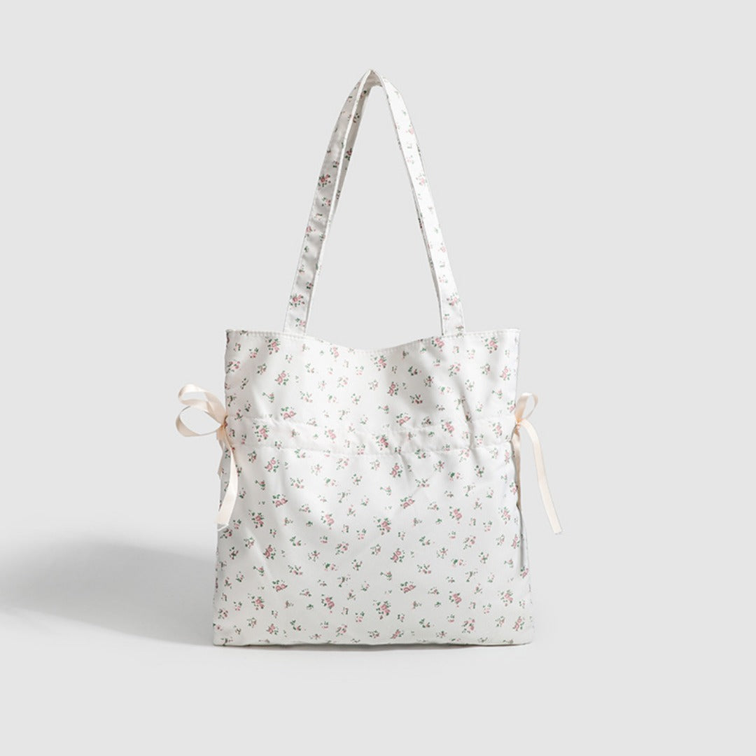 Spring shoulder floral draw with hobo bag, girls cloth bag cute small cloth bag, drawstring shoulder tote bag for women