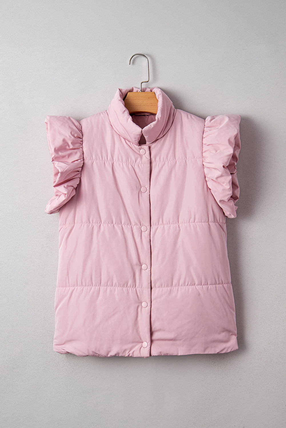 Solid Flutter Sleeve Snap Button Puffer Vest