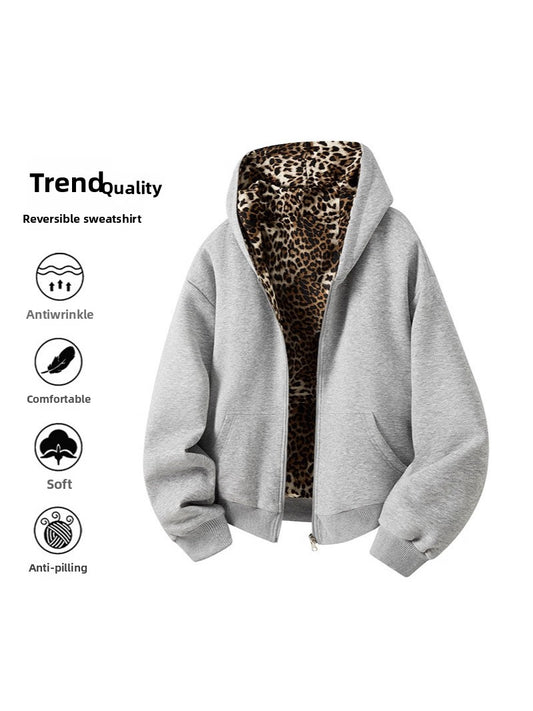 Reversible Leopard Print Hooded Sweatshirt