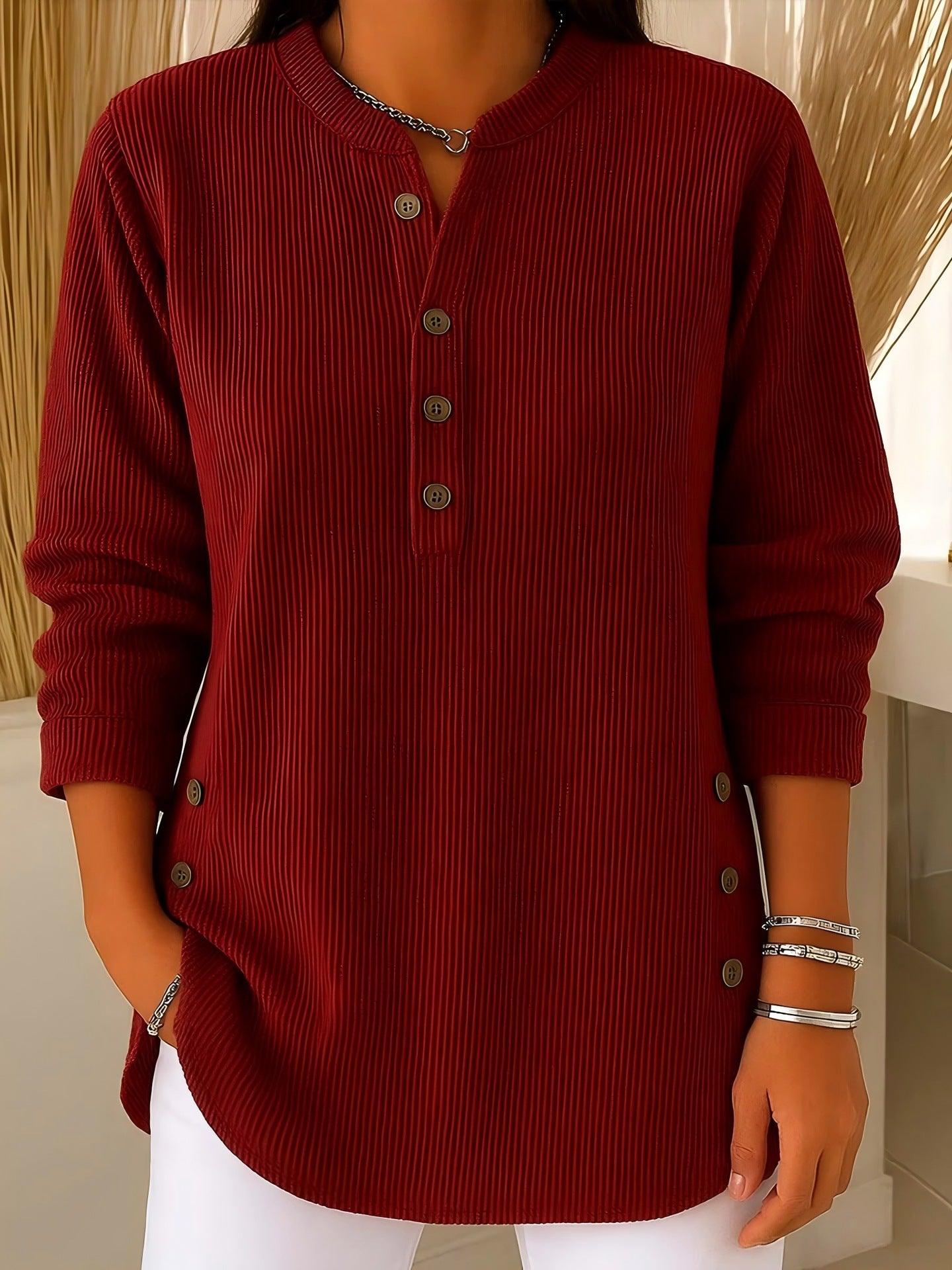 Corduroy Long Sleeve V-Neck Shirt