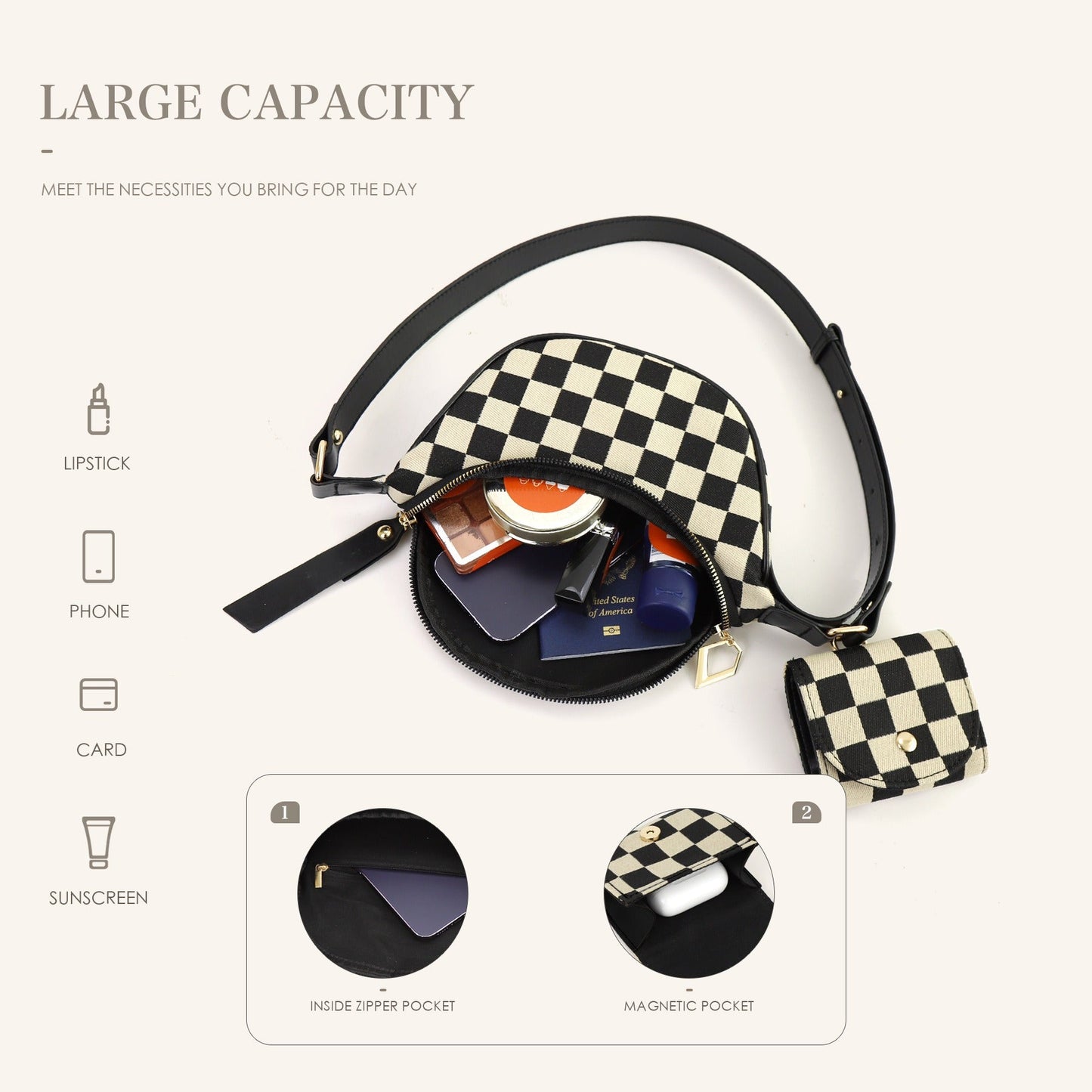 Small Crossbody Versatile Checkerboard Chest Bag – Fashion Plaid Waist Bag, Stylish Messenger Bag & Fanny Pack for Everyday Use