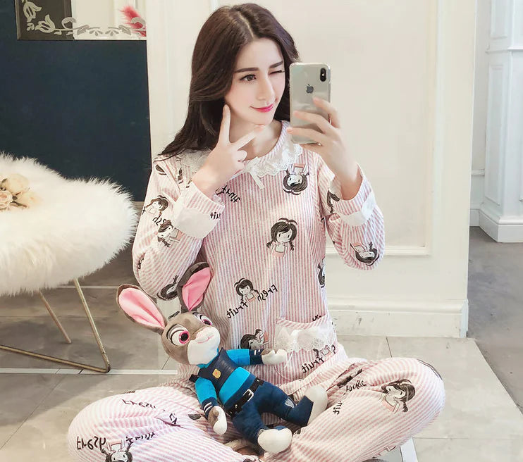 Pure Cotton Maternity Pajama Set for Nursing Mothers - # BAGE211510128-NURSG