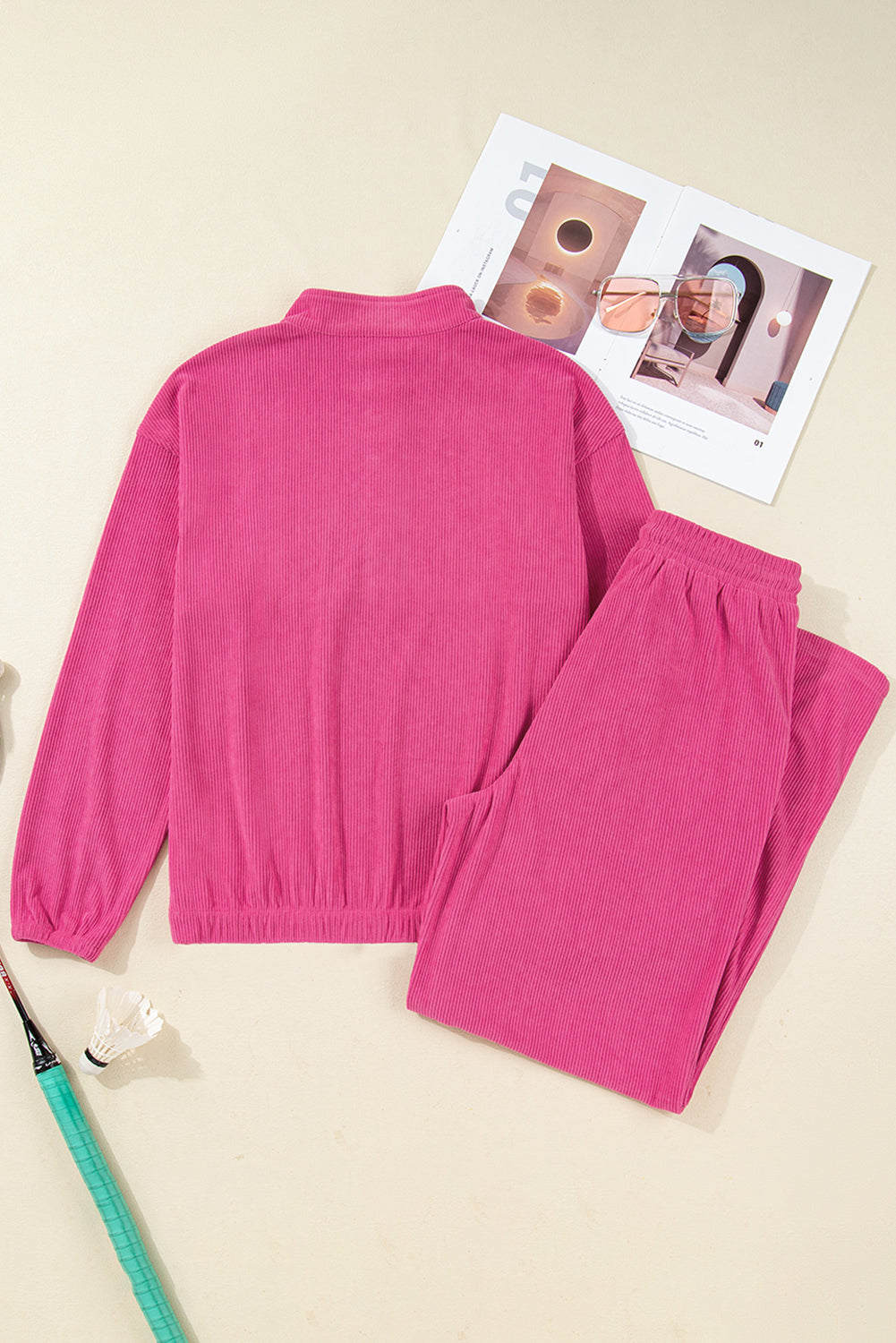 Solid Corduroy Pullover and Drawstring Pants Set