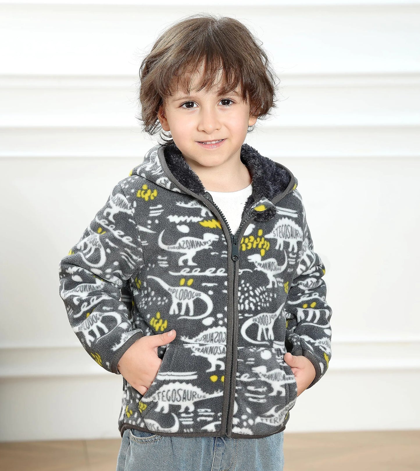 Feidoog Toddler Fleece Jacket Baby Boys Girls Hooded Waterproof Zipper Long Sleeve Thick Warm Outerwear 2-3T Graffiti - # GIAA21210006